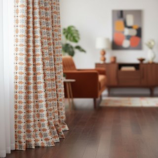 Field of Petals Mid Century Modern Orange Geometric Pattern Curtain 4