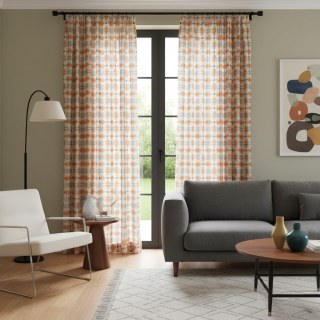 Field of Petals Mid Century Modern Orange Geometric Pattern Curtain 2