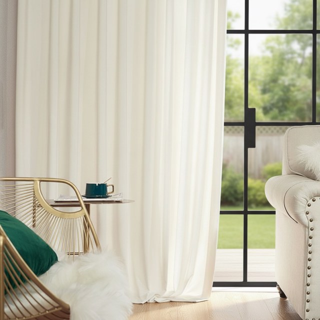Fine Whipped Cream Off White Velvet Curtains 1