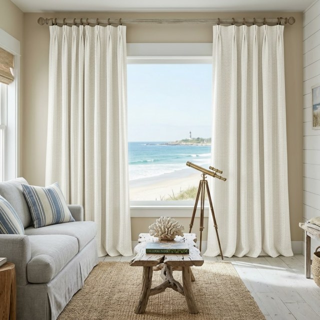 Nature's Grid Off White Linen Cotton Blend Curtains 1