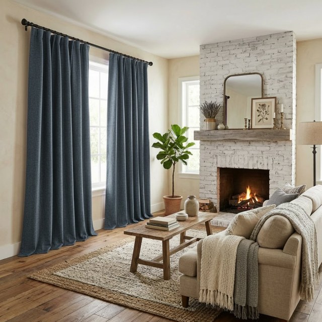 Pine Valley Denim Blue Blackout Curtain 1