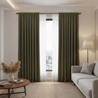 Royale Textured Chenille Dark Olive Green Blackout Curtain 2
