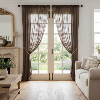 Soft Breeze Dark Coffee Brown Chiffon Voile Curtain 3