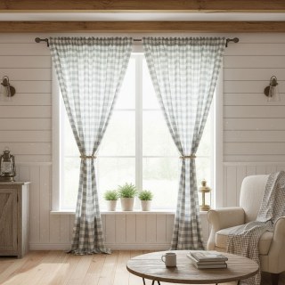Cottage Charm Haze Blue Linen Style Gingham Check Plaid Curtains 3