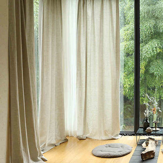 Provencal Style Pure Flax Linen Oatmeal Heavy Semi Sheer Curtain