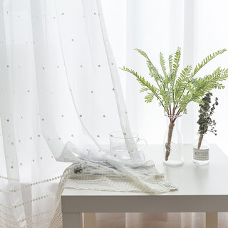 Embroidered White Dotted Dot Voile Curtain