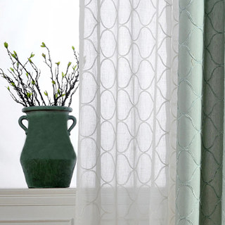 Wave Some Magic Embroidered Ivory White Arabesque Trellis Voile Curtain 1