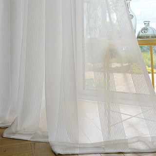 Elizabeth White Semi Sheer Vertical Bands White Lines Voile Curtain