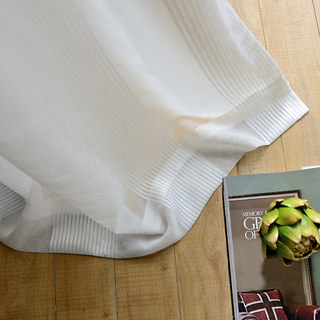 Elizabeth White Semi Sheer Vertical Bands White Lines Voile Curtain 6