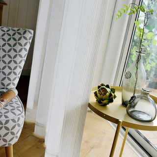 Elizabeth White Semi Sheer Vertical Bands White Lines Voile Curtain 4