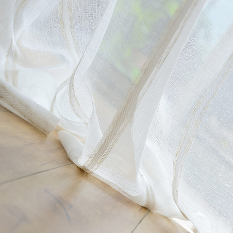 Merlin Vertical White Stripe Cream Voile Curtain 1