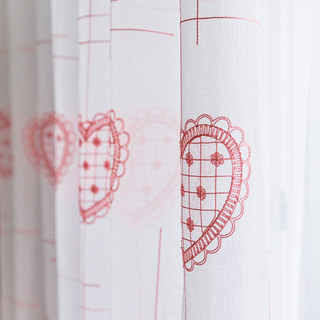 Adored Sheer Voile Curtains with Pink Embroidered Heart Detailing 2
