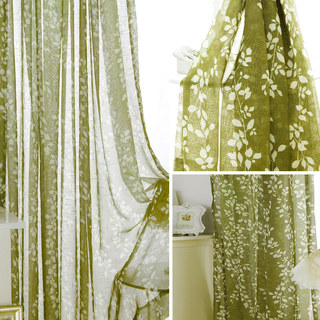 Pascal Olive Green Vine Print Semi Sheer Voile Curtain 4