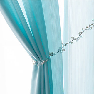 Sundance Textured Striped Light Blue Semi Sheer Curtain 4