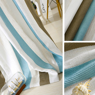 Riviera Turquoise Blue Brown and White Bold Striped Cotton Blend Curtain 3