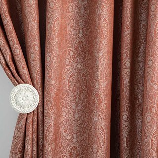 New Classics Luxury Damask Jacquard Terracotta Burnt Orange Rust Red Curtain