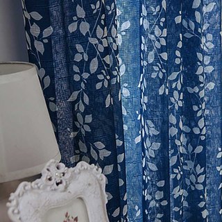 Pascal Navy Blue Vine Print Semi Sheer Voile Curtain 2