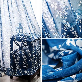 Pascal Navy Blue Vine Print Semi Sheer Voile Curtain 3