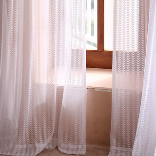 Chevron Stripe Jacquard White Sheer Voile Curtain 4