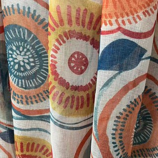 Circle Dance Multicolour Red Mid Century Modern Floral Voile Curtain 3