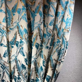 Banana Leaf Bliss Teal Blue and Gold Tropical Curtains
