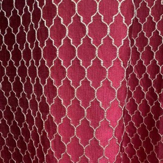 Fancy Trellis 3D Jacquard Burgundy Wine Red Arabesque Curtains with Gold Details 4