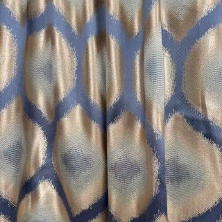 Ikat Ogee Luxury Jacquard Blue and Gold Geometric Curtains 3