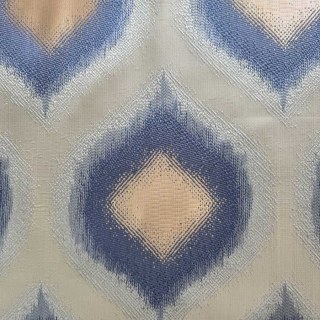 Ikat Ogee Luxury Jacquard Blue and Gold Geometric Curtains 5