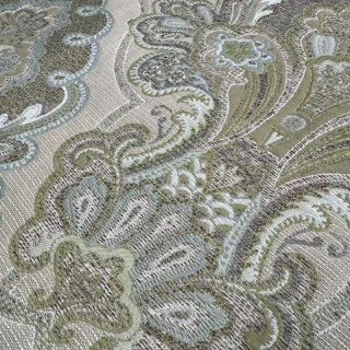 Regal Elegance Jacquard Cream and Olive Green Damask Curtain 3