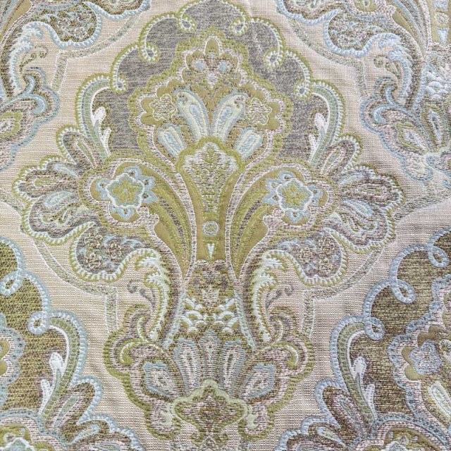 Regal Elegance Jacquard Cream and Olive Green Damask Curtain 1