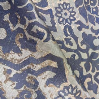 Royal Indigo Luxury Jacquard Blue and Gold Floral Curtains 3