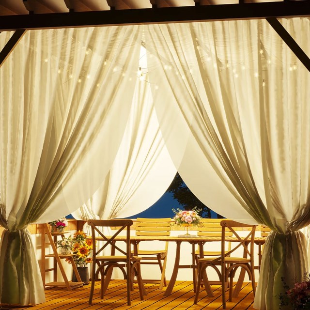 Avila Waterproof Textured Cream Yellow Outdoor Voile Curtain 1