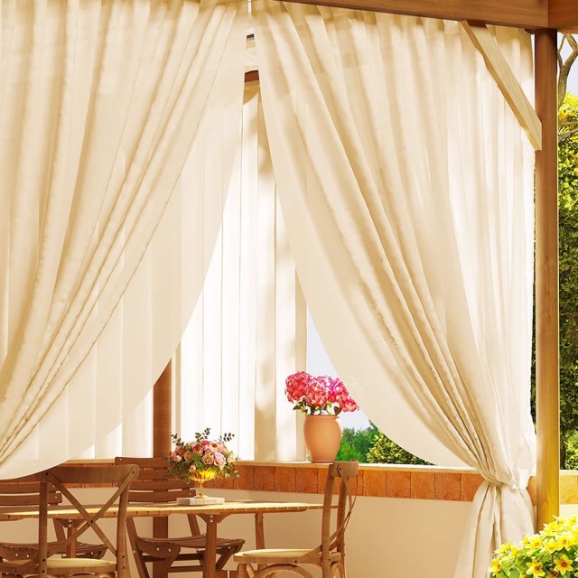 Avila Waterproof Textured Cream Yellow Outdoor Voile Curtain 1