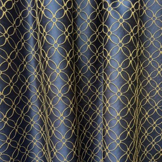 Belle Fleur 3D Jacquard Arabesque Navy Blue Curtain with Gold Details