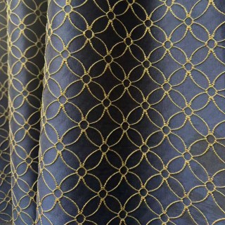Belle Fleur 3D Jacquard Arabesque Navy Blue Curtain with Gold Details 4