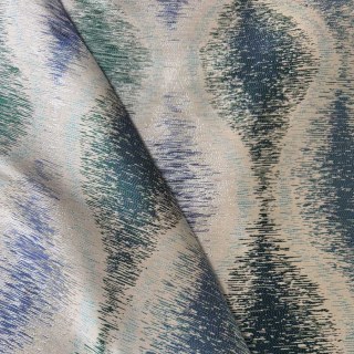 Ikat Ripples Blue and Teal Ogee Geometric Curtains with Silver Details 5