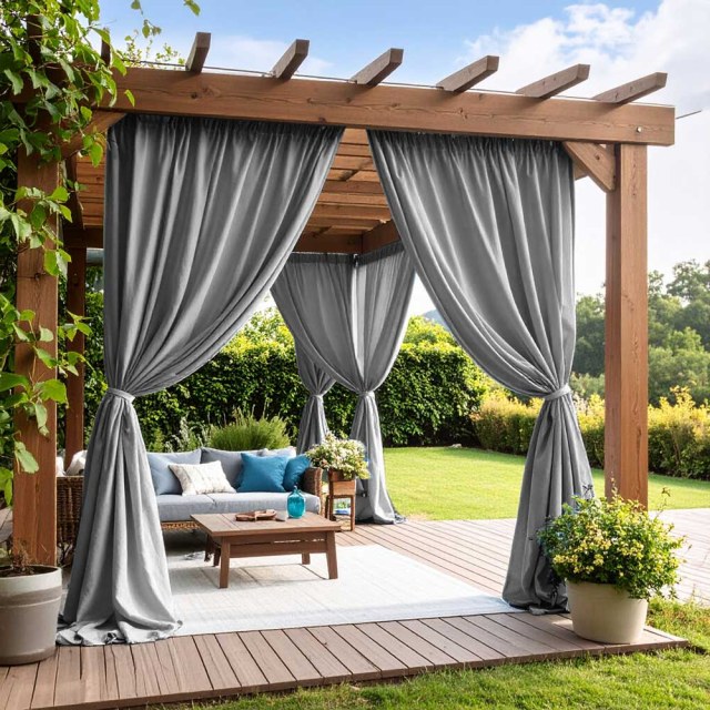 Endless Summer Waterproof Grey Linen Style Outdoor Heavy Voile Curtain 1