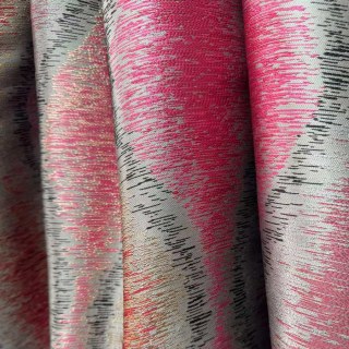 Ikat Ripples Black Magenta Red Ogee Geometric Curtains with Gold Details 5