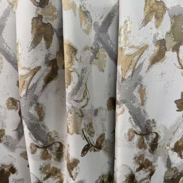 Lattice Bloom Jacquard Cream Gold Floral Curtains 1