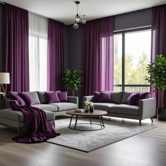 Smarties Purple Soft Sheer Voile Curtain 1