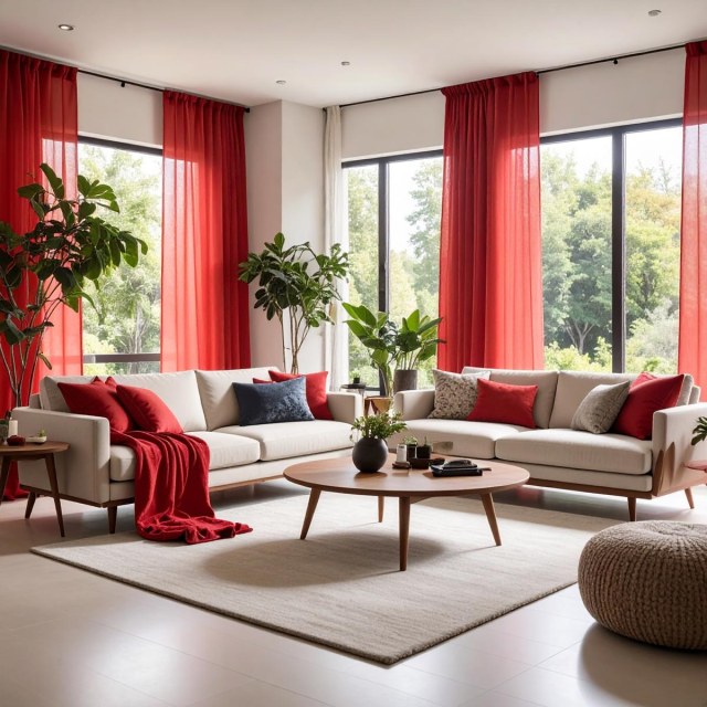 Smarties Red Soft Sheer Voile Curtain 1