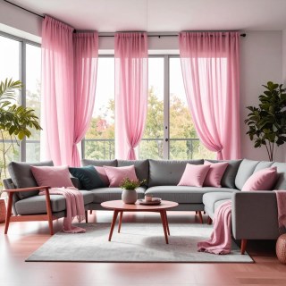 Smarties Rose Pink Soft Sheer Voile Curtain 2