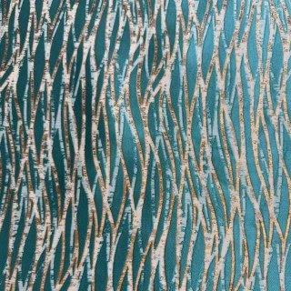 Woven Drift Abstract Geometric Teal Curtains with Metallic Gold Accents
