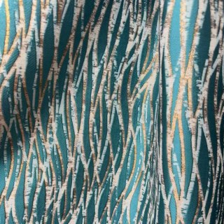 Woven Drift Abstract Geometric Teal Curtains with Metallic Gold Accents 6