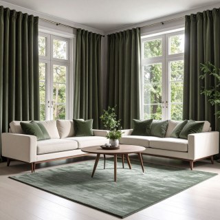 Double Plush Dark Olive Green Chenille Blackout Curtain 3