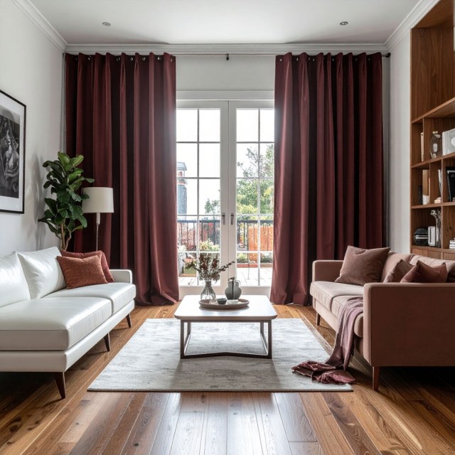 Double Plush Dusty Maroon Chenille Blackout Curtain 1