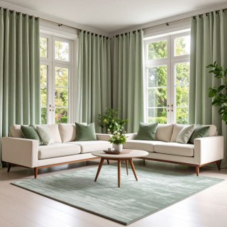 Double Plush Sage Green Chenille Blackout Curtain 3