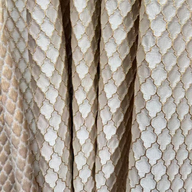 Fancy Trellis 3D Jacquard Cream Arabesque Curtains with Gold Details 1