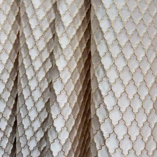 Fancy Trellis 3D Jacquard Cream Arabesque Curtains with Gold Details 2