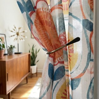 Circle Dance Multicolour Red Mid Century Modern Floral Voile Curtain 2